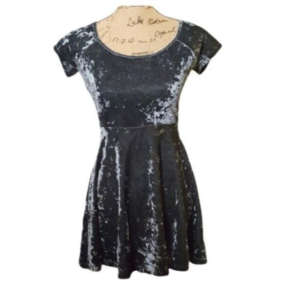 Forever 21 Steel Blue Velvet Velour Criss Cross Back Swing Dress Size Small - Picture 3 of 10